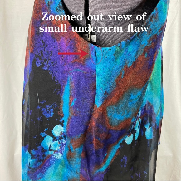 NWT Aidan by Aidan Mattox Black Draped Gown Silk Abstract Watercolor Blue Green - Picture 11 of 13